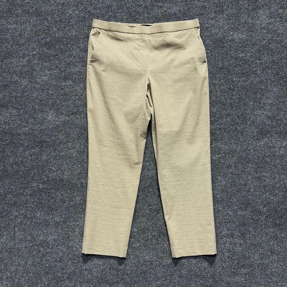 Theory Pants Womens 10 Soft Taupe Treeca Pull On Ankle Slim Linen Blend Trousers